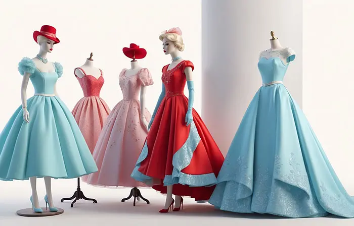 Vintage Fashion Long Dress Professional 3D Artwork Illustration